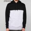 Black and white pullover hoodie. Soft fleece texture, sturdy stitching. Adjustable drawstring hood, comfortable fit. - View 1