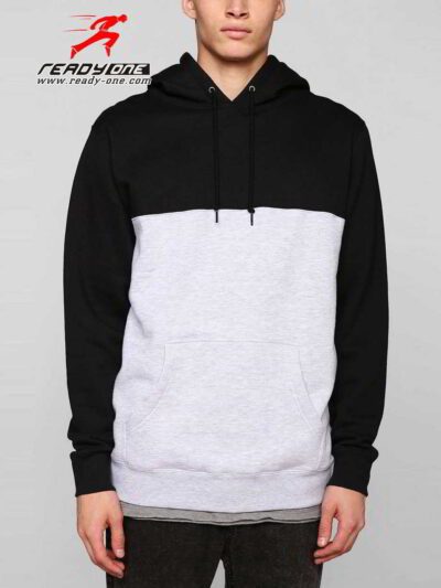 Black and white pullover hoodie. Soft fleece texture, sturdy stitching. Adjustable drawstring hood, comfortable fit. - View 1