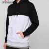 Black and white pullover hoodie. Soft fleece texture, sturdy stitching. Adjustable drawstring hood, comfortable fit. - View 2