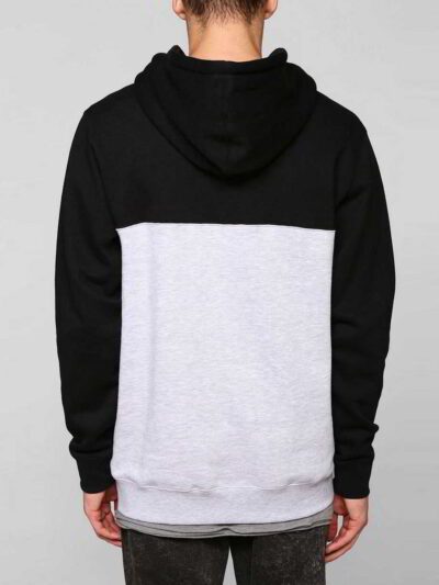 Black and white pullover hoodie. Soft fleece texture, sturdy stitching. Adjustable drawstring hood, comfortable fit. - View 3