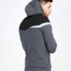 Soft heather grey hooded sweatshirt with front pocket and ribbed trims