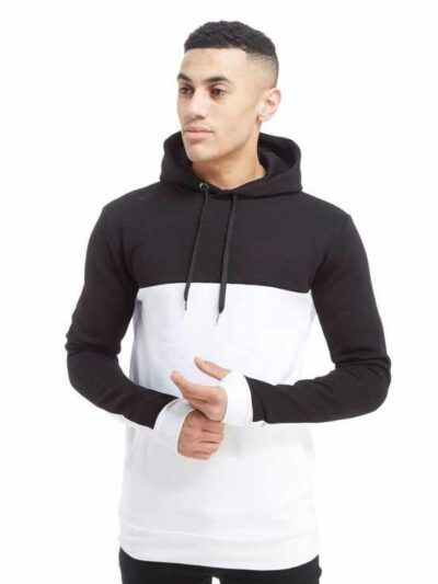 Cozy heavyweight navy blue hoodie with front pocket and ribbed cuffs