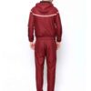 Crimson & black sports tracksuit; performance fabric, subtle stitching, comfortable fit. Ideal for custom athletic apparel pr