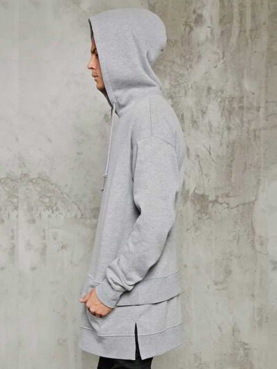 Double he custom longlin hoodie in heavyweight cotton with kangaroo pocket and ribbed cuffs