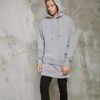 Premium longline hoodie in black cotton with kangaroo pocket and ribbed cuffs