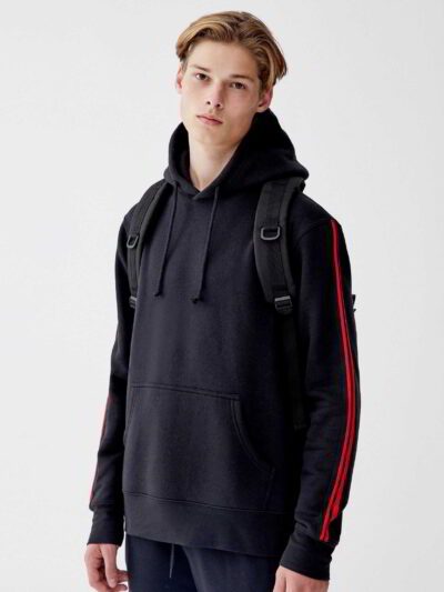 Charcoal gray Side Taping Blank Hoodies showcasing sturdy stitching, comfortable cotton blend texture, and visible side tapin