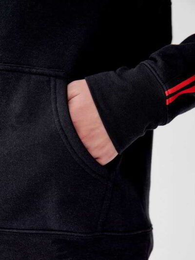Unbranded, ready-to-print grey hoodie with side taping detail. Notice the soft cotton texture and premium stitching.