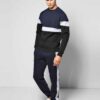 Panelled sweatshirt and tracksuit bottoms. Heavy-knit fleece texture. Detailed stitching, custom production example. Charcoal