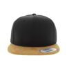 Two-tone baseball cap: heather gray front, navy bill. Snapback closure, embroidered logo. Durable woven fabric with neat, con