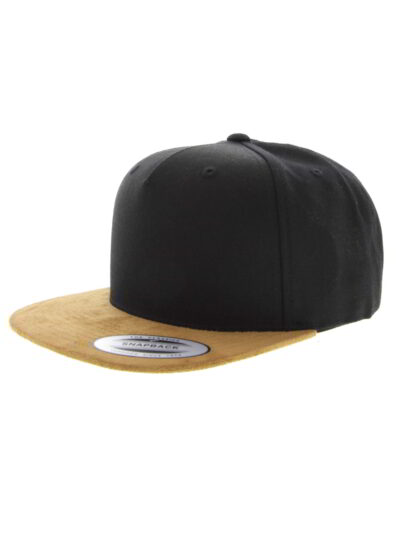 Two-tone baseball cap: heather gray front, navy bill. Snapback closure, embroidered logo. Durable woven fabric with neat, con