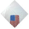 White bandana face mask printed with the American flag. Soft fabric, subtle stitching detail. Patriotic face covering. - View
