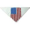 White bandana face mask printed with the American flag. Soft fabric, subtle stitching detail. Patriotic face covering. - View