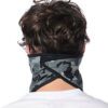 Camo bandana face covering. Forest green, brown, and tan. Breathable, lightweight fabric with clean stitching. Versatile neck