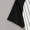 Black and white striped baseball t-shirt with a textured, custom chenille logo. Soft, lightweight knit with durable stitching