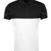 High-quality polo shirt, black and white contrast. Fine-knit texture, precise stitching detail visible. Custom-made casual we