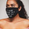 Close-up: Black fabric face mask with custom print. Soft, textured material, clean stitching. Daily use, unisex design. - Vie
