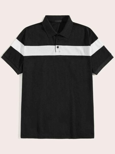 Black & White Contrast Panel Polo Shirt - Premium quality manufacturing view - View 1 of 2