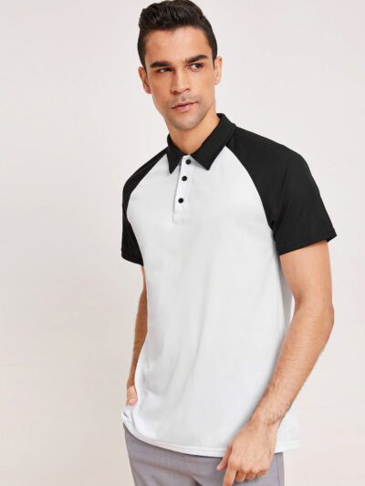 Black & White Raglan Sleeve Custom Logo Polo Shirt - Premium quality manufacturing view - View 1 of 5