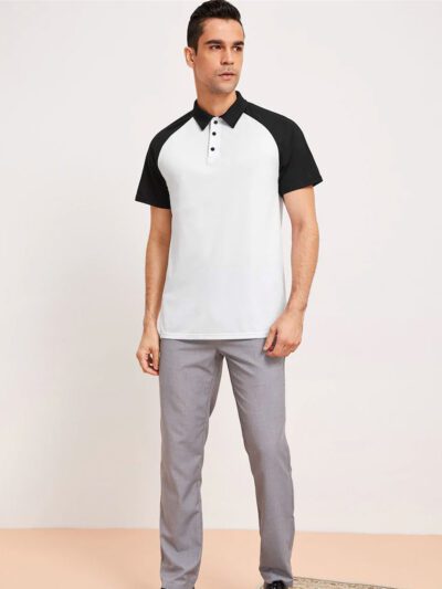 Black & White Raglan Sleeve Custom Logo Polo Shirt - Premium quality manufacturing view - View 2 of 5