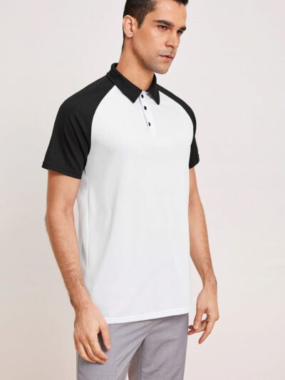 Black & White Raglan Sleeve Custom Logo Polo Shirt - Premium quality manufacturing view - View 3 of 5