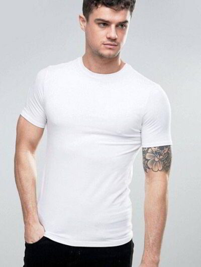 Close-up of folded, blank t-shirts. Smooth, fine knit fabric, even stitching. Premium feel. Ideal for printing. Vibrant color