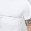 Close-up of folded, blank t-shirts. Smooth, fine knit fabric, even stitching. Premium feel. Ideal for printing. Vibrant color