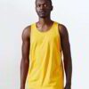Close-up of blank cotton singlets, showcasing soft knit texture & clean stitching. Perfect for printing, hinting at various c
