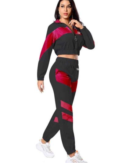 Women's tracksuit set. Soft fleece, subtle distressed embroidery. Casual two-piece outfit, relaxed fit. Note the matching top
