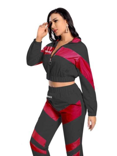 Women's tracksuit set. Soft fleece, subtle distressed embroidery. Casual two-piece outfit, relaxed fit. Note the matching top
