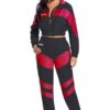 Women's tracksuit set. Soft fleece, subtle distressed embroidery. Casual two-piece outfit, relaxed fit. Note the matching top