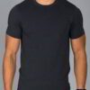 Close-up: Navy work shirt, bulk printed logo. Durable twill weave, reinforced stitching. Practical, professional, & customiza
