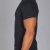 Close-up: Navy work shirt, bulk printed logo. Durable twill weave, reinforced stitching. Practical, professional, & customiza
