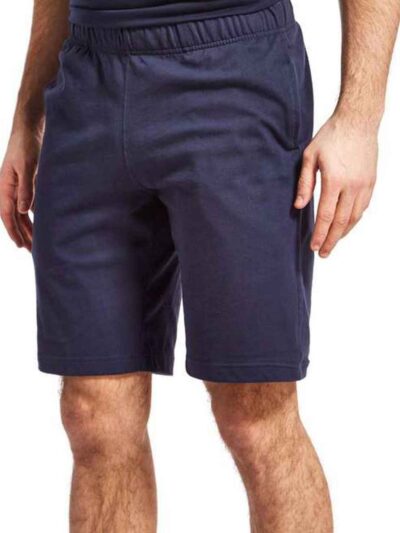 Lightweight swim trunks in vibrant blue, quick-drying fabric texture. Note the reinforced stitching and comfortable elastic w