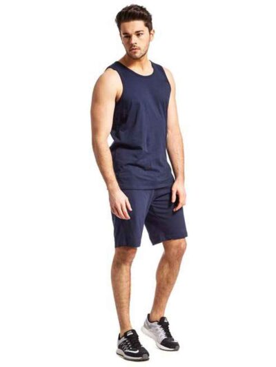 Lightweight swim trunks in vibrant blue, quick-drying fabric texture. Note the reinforced stitching and comfortable elastic w