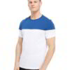 Crisp white t-shirts, neatly stacked. Soft cotton knit with clean seams visible. Ready for custom printing, bright and pristi