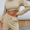 Cozy women's sweat set with hooded top. Soft-textured fleece, durable stitching. Perfect for casual wear. Heather gray appear
