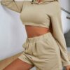 Cozy women's sweat set with hooded top. Soft-textured fleece, durable stitching. Perfect for casual wear. Heather gray appear