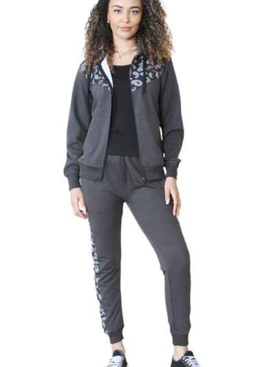 Plus size tracksuit set. Soft, fleece texture apparent, with clean stitching details. Comfortable women's apparel wholesale.