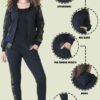 Plus size tracksuit set. Soft, fleece texture apparent, with clean stitching details. Comfortable women's apparel wholesale.