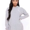 Heather grey hoodie and shorts set. Curved hem accentuates the booty. Soft, looped terry fabric. Subtle topstitching details.
