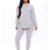 Heather grey hoodie and shorts set. Curved hem accentuates the booty. Soft, looped terry fabric. Subtle topstitching details.