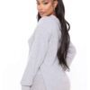 Heather grey hoodie and shorts set. Curved hem accentuates the booty. Soft, looped terry fabric. Subtle topstitching details.