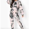 Black and pink tie dye tracksuit. Soft sublimation print. Contrast tie dye drawstring. Comfortable activewear set, vibrant co
