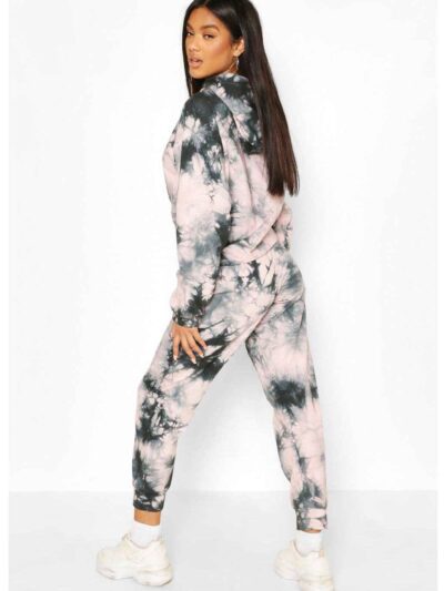 Black and pink tie dye tracksuit. Soft sublimation print. Contrast tie dye drawstring. Comfortable activewear set, vibrant co