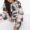 Black and pink tie dye tracksuit. Soft sublimation print. Contrast tie dye drawstring. Comfortable activewear set, vibrant co