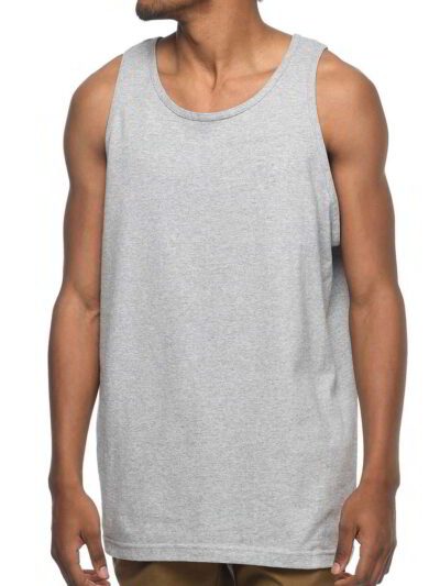 Close-up on a fitted tank top. Soft, breathable fabric, durable stitching. Perfect blank canvas for your custom design. Avail