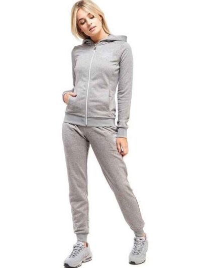 Women's zipper hooded sweatshirt with side pockets. Soft-looking fleece fabric, clean stitching. Comfy casual wear in muted c
