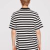 Striped polo shirt: navy and white, fine knit texture, premium stitching. Short sleeve, classic collar, refined design. - Vie