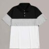 Men's polo shirt with a vibrant digital print. Close-up shows soft, breathable knit texture and neat collar stitching. Colorf
