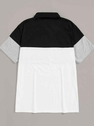 Men's polo shirt with a vibrant digital print. Close-up shows soft, breathable knit texture and neat collar stitching. Colorf